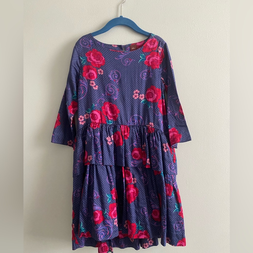 Floral dress by Tea Collection, Girls Size 7, 3/4-length sleeve and tiered skirt
